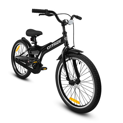 Детский велосипед "Cityride REVO", модель CR-B2-05, рама сталь, кожух цепи 100%, обода алюм. 20", втулки сталь, покрышки 2,125, подножка, руль сталь. вынос сталь, задние ножные тормоза, передний клещевой, крылья пластик, отражатели пер/зад и на спицах, цвет чёрный в Джамбо Тойз