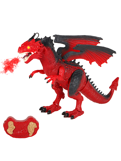 Р/У Дракон  со светом, звуком и паром, шагает, трясет головой, эластичный материал на шее, цвет красный, в/к 40,5*13*30,5 см в Джамбо Тойз #2