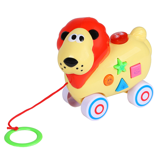 Каталка-игрушка музыкальная "Лев" ТМ "Smart Baby", на веревочке, мелодии В. Шаинского, учим фигуры, животных, в/к 16,5*20,5*9 см в Джамбо Тойз #3