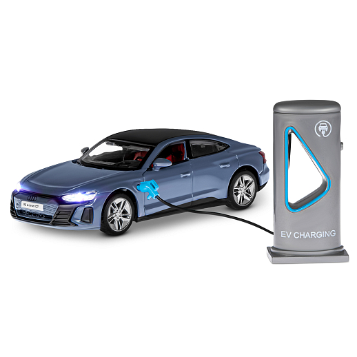 Машинка металлическая 1:36 Audi RS e-tron GT с зарядной станцией, серый, свет, звук, откр. двери и капот, инерция, в/к 20,6*9,*9 см в Джамбо Тойз #3