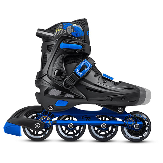 Роликовые коньки CITYRIDE, PU колеса, алюминиевая рама, переднее колесо со светом, подшипники ABEC 7, пластиковый мысок, чёрный-синий, в/к 5сл гофорокартон в Джамбо Тойз #3