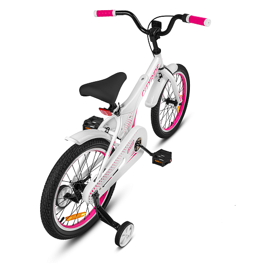 Детский велосипед "Cityride REVO", модель CR-B2-05, рама сталь, кожух цепи 100%, обода алюм. 18", втулки сталь, покрышки 2,125, страх. колеса, руль сталь. вынос сталь, задние ножные тормоза, передний клещевой, крылья пластик, отражатели пер/зад и на спицах, цвет белый розовый в Джамбо Тойз #3