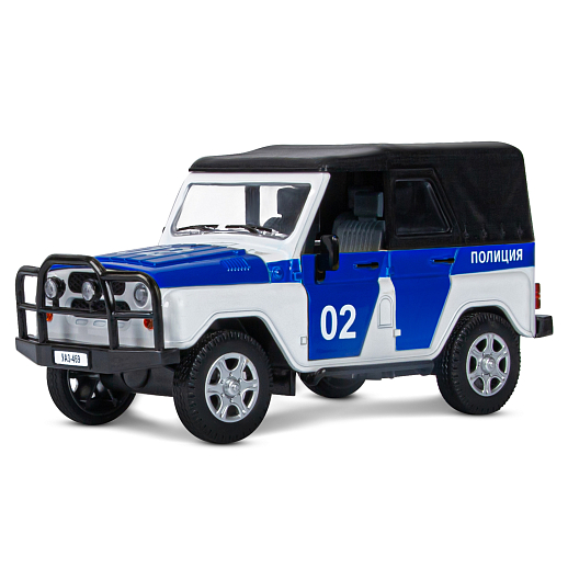 Машинка металлическая Автопанорама, инерционная, коллекционная модель УАЗ-469 "Полиция", масштаб 1:24, свет, звук, открываются двери, капот, багажник, белый, в/к 22*12*11 см в Джамбо Тойз #2