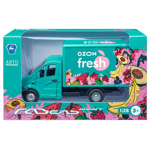 ТМ "Автопанорама" Машинка металлическая 1:28 ГАЗель NEXT OZON fresh, зеленый, откр. двери, задняя дверка фургона, свет, звук, инерция, в/к 24*14*12 см в Джамбо Тойз #4