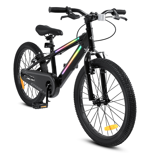 Велосипед двухколесный CITYRIDE, модель CR-B2-10FU, рама сталь, колеса алюминий 20", v-brake тормоза, встроенная в раму подсветка, подножка, цвет чёрный в Джамбо Тойз