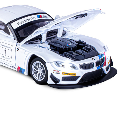 ТМ "Автопанорама" Машинка металлическая 1:24 BMW Z4 GT3, белый, откр. двери, капот, свет, звук, свободный ход колес, в/к 24,5*12,5*10,5 см в Джамбо Тойз #20