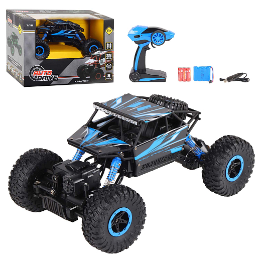 Машинка на радиоуправлении Краулер AUTODRIVE, 1:18, 2.4G, 4WD, с зарядкой, 5 каналов: вперед/назад, повороты, преодоление препятствий, цвет синий, в/к 32*18*23см в Джамбо Тойз