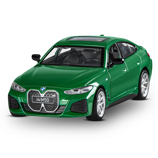 Машинка металлическая 1:34 BMW I4 M50 с зарядной станцией, зеленый, свет, звук, откр. двери и капот, инерция, в/к 20,6*9,*9 см в Джамбо Тойз #7