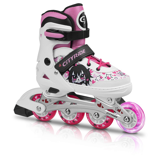 "CITY-RIDE" Комплект (ролики, защита, шлем, сумка), передне колесо со светом, колеса PU, подшипник ABEC 7, цвет белый-розовый в н/сумке, в/к в Джамбо Тойз #15