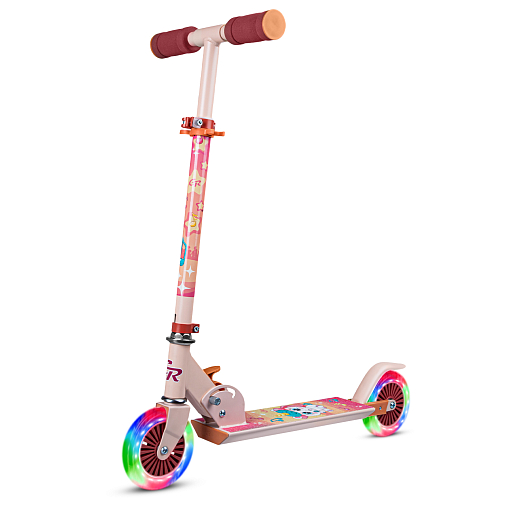 Двухкол. самокат CITYRIDE, ал. 50/50% , t-bar алюм, дека сталь, грипсы 95мм TPR, колеса PVC 120/120 мм, бежевый с принтом в Джамбо Тойз