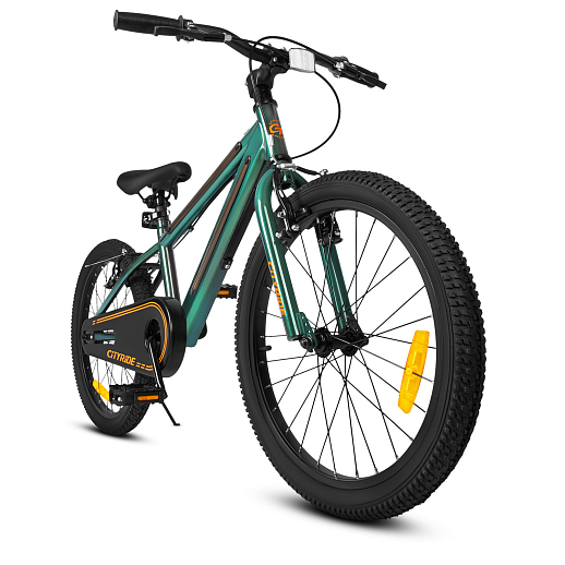 Велосипед двухколесный CITYRIDE, модель CR-B2-10FU, рама сталь, колеса алюминий 20", v-brake тормоза, встроенная в раму подсветка, подножка, цвет зеленый металлик в Джамбо Тойз #6