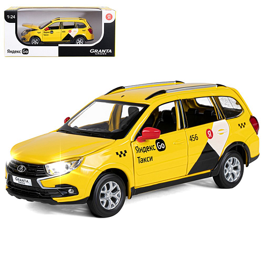 Машинка металлическая Яндекс Go, инерционная, коллекционная модель 1:24 LADA GRANTA CROSS, цвет желтый, открываются 4 двери, капот, багажник, свет, звук, в/к 24,5*12,5*10,5 см в Джамбо Тойз
