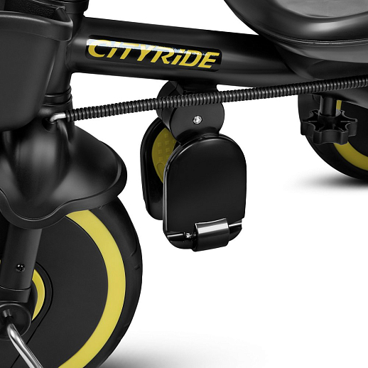 Детский 3хкол. велосипед ”CITYRIDE“ Рама сталь, наклонный руль из магнезия, колясочная крыша, ручка управления с подстаканником, 2 корзины. Колеса EVA 10/8, подножки, тормоза, бампер безопасности. Желто-черный в Джамбо Тойз #16