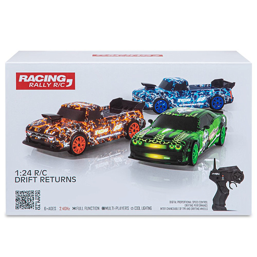 Р/У Машина для дрифта с 3D подсветкой кузова,М1:24,2.4GHz,4WD,4 доп.колеса,конусы 6шт,с аккум.,цв.зеленый,в/к 20,7*12,2*12,8см в Джамбо Тойз #15