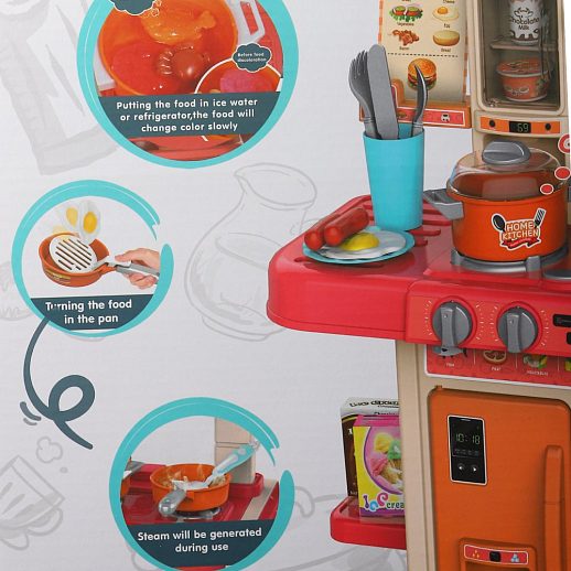 Игровой набор Кухня детская игровая, кран с водой, плита с дымом, еда меняет цвет, свет, звук, в компл.42 предмета, цв.красн.,в/к 48*15*36см в Джамбо Тойз #12