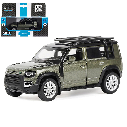 ТМ "Автопанорама" Машинка металл. 1:43 2020 Land Rover Defender 110, оливковый, инерция, откр. двери, в/к 17,5*12,5*6,5 см в Джамбо Тойз