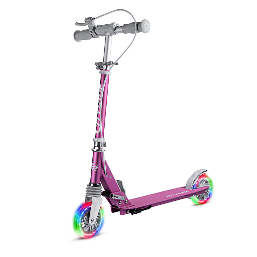 2хкол. самокат CITYRIDE 120MM, ал. 100%. Аморт. передний. Колеса PU 120/120 мм. Подшипники: Abec-9. Грипсы: резина. Хомуты анод, замок на руле. Ручной задний тормоз. Розовый в Джамбо Тойз #13