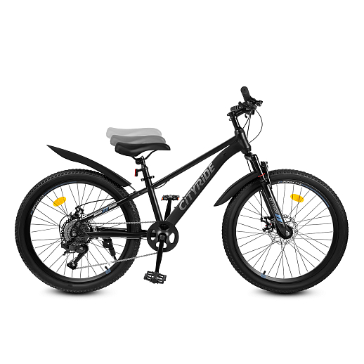 Велосипед CITYRIDE 24", модель CR-B2-SH03, рама сталь, обода двойные алюминий, трансмиссия 1*9 ск, амортизационная вилка, дисковые мех. тормоза цвет чёрный в Джамбо Тойз #3
