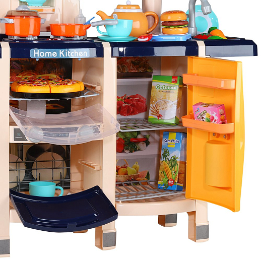 Игровой набор Кухня детская игровая, кран с водой, еда меняет цвет, телефон на бат., свет, звук, в компл.65 предметов, цв.син., в/к 59*50*20см в Джамбо Тойз #7