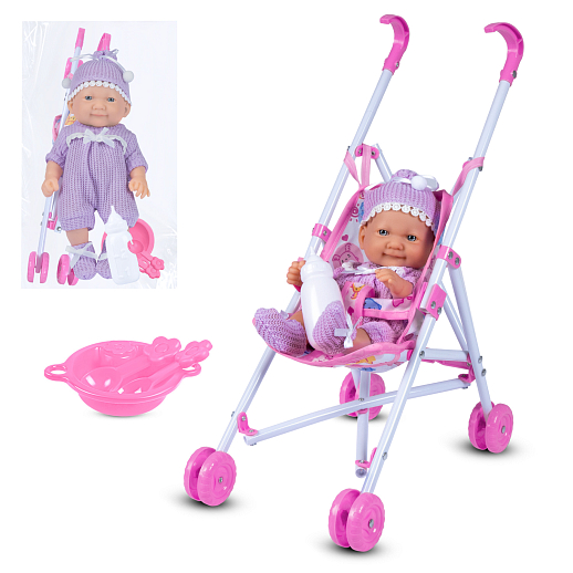 Пупс 25 см, русский язык, Шаинский, с коляской и аксессуарами: лиловый, в/п в Джамбо Тойз