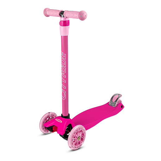 Самокат трехколесный CityRide, пакет, Дека: PP+нейлон, колеса PU 120/76 свет, руль  металл телеск., цвет розовый в Джамбо Тойз #2