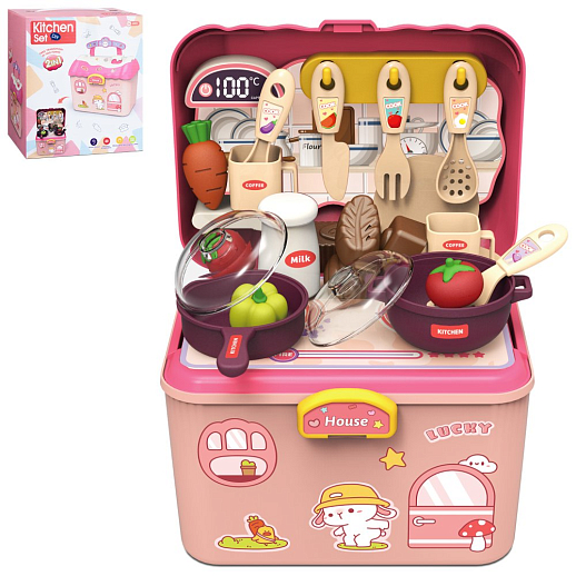 Игровой набор 2в1  "Кухня", розовый цвет, в комплекте игрушечные продукты, посуда, аксессуары, в/к 16,5х13,5х19 см в Джамбо Тойз