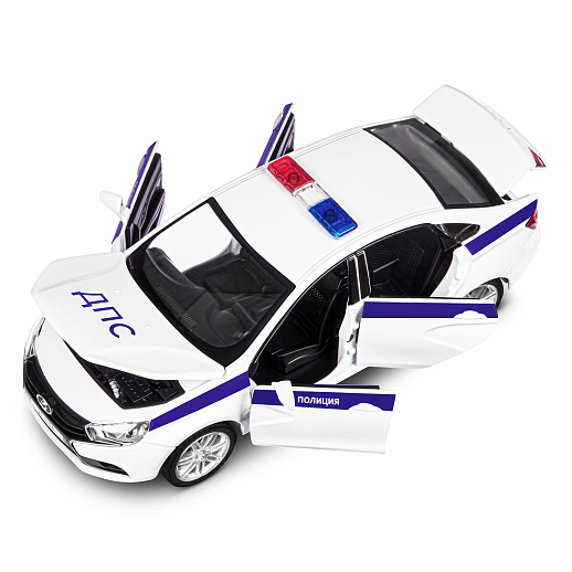 Машинка металлическая Автопанорама, инерционная, коллекционная модель LADA VESTA "Полиция" седан, масштаб 1:24, свет, звук, открываются 4 двери, капот, багажник, белый, в/к 24,5*12,5*10,5 см в Джамбо Тойз #12