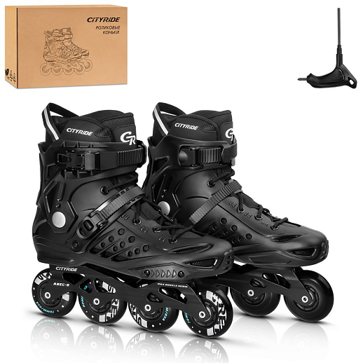 Роликовые коньки CITYRIDE, слаломные, подшипники ABEC 9, PU колёса 80/76мм, жесткий пластиковый внешний ботинок, в/к в Джамбо Тойз