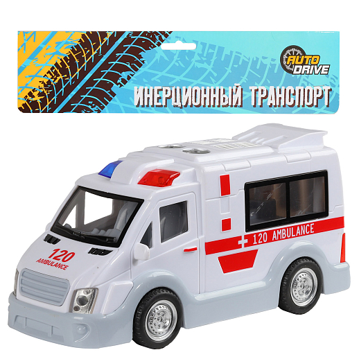 AUTODRIVE Фургон скорой помощи инерционный на бат, свет, звук, в/п, 28,4*7*23,5 см, , в Джамбо Тойз