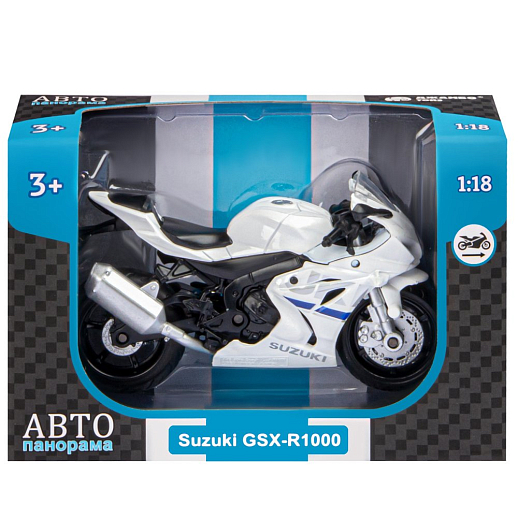 ТМ "Автопанорама" Мотоцикл металл. 1:18 SUZUKI GSR-R1000, белый, свободный ход колес, в/к 9,2 х 4,5 х 14 см в Джамбо Тойз #4