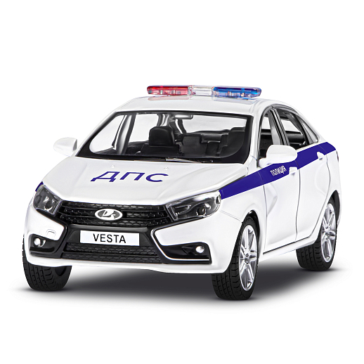 Машинка металлическая Автопанорама, инерционная, коллекционная модель LADA VESTA "Полиция" седан, масштаб 1:24, свет, звук, открываются 4 двери, капот, багажник, белый, в/к 24,5*12,5*10,5 см в Джамбо Тойз #4