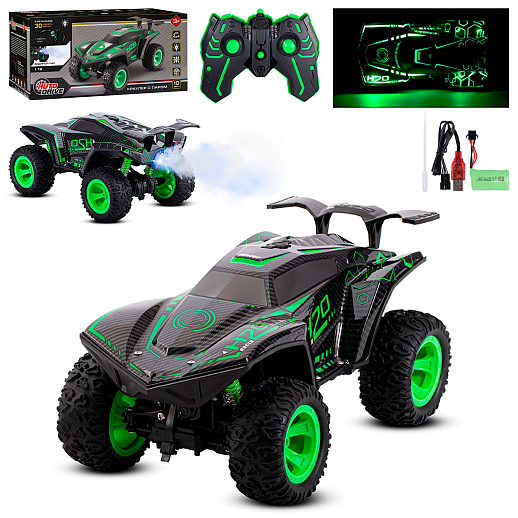 AUTODRIVE Р/У краулер с функцией пара,1:12,3D подсветка корпуса и пульта,4WD,цвет зеленый,в/к 38,5×21,5×18,5см в Джамбо Тойз