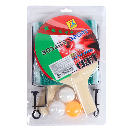 Набор для настольного тенниса, в комплекте 2 ракетки, 3 мяча, сетка, на блистере 29х17х4 см в Джамбо Тойз