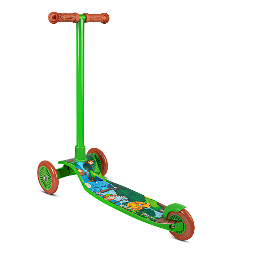 Трехколесный самокат  Материал: полипропилен + сталь, Размер изделия: 60x27x63см,Размер деки: 12,5 см Переднее колесо: 120x23 мм из пвх, заднее колесо: 97x23 мм из пвх Подшипник: ABEC-7 Максимальная нагрузка: 50 кг, зеленый в Джамбо Тойз #3