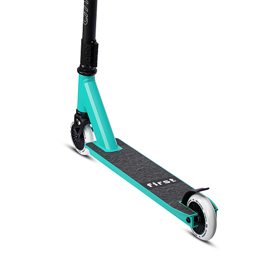 Трюковый самокат CITYRIDE FIRST, T-bar сталь 50*52см, дека алюм.49*9,5см, колеса PU 86A 100мм, пластик диск,  вилка резьб., хомут 4б., цвет Бирюзовый в Джамбо Тойз #5