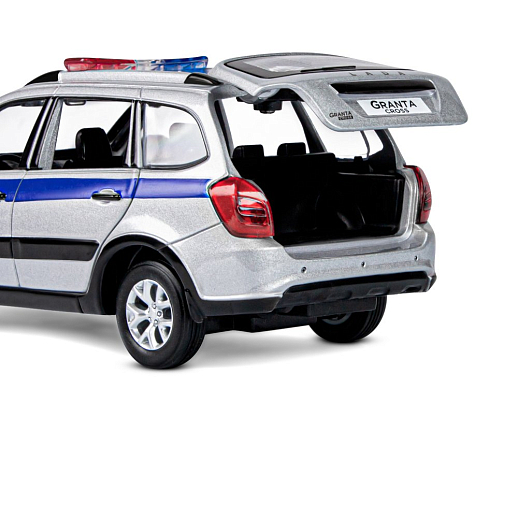 Машинка металлическая Автопанорама, инерционная, коллекционная модель LADA GRANTA CROSS "Полиция" масштаб 1:24, свет, звук, открываются 4 двери, капот, багажник,серебряный, в/к 24,5*12,5*10,5 см в Джамбо Тойз #16