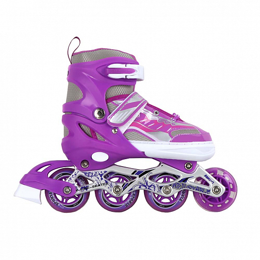 Коньки роликовые раздвижные, полиуретановые колеса, первое колесо светящееся, размер M (35-38), цвет фиолетовый в Джамбо Тойз