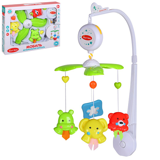 Мобиль на кроватку ТМ "Smart Baby" музыкальная карусель с пластиков. игрушками, в ассорт., со звуком, на батарейках, в/к 36х6х29 см в Джамбо Тойз