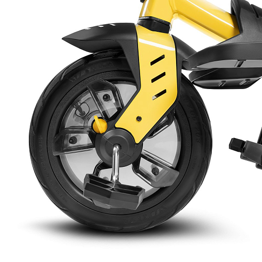 Детский трехколесный велосипед "CITYRIDE LUNAR 2.0". Пятиугольная рама, сиденье 360, складная крыша D600, подножки, надув.колеса 12/10, багажник, сумочка, фара. Цвет черно-желтый в Джамбо Тойз #16