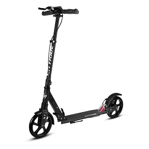 2хкол. самокат CITYRIDE 200MM disk, ал. 100%. Аморт. передний/задний. Колеса PU 200/200 мм. Подшипники: Abec-9. Грипсы: резина. Хомуты анод., замок на руле. Ручной дисковый задний тормоз. Черный в Джамбо Тойз #2