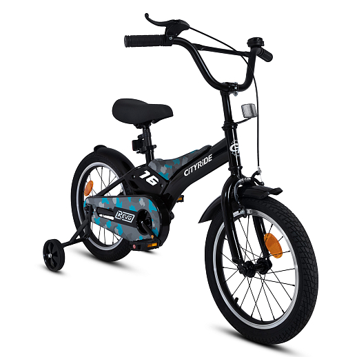 Детский велосипед "Cityride REVO" -рама сталь, кожух цепи 100%, диски алюм. 16, втулки сталь,  покрышки 2,125, страх. колеса, руль сталь. штем сталь, задние ножные тормоза, передний V-brake , звоночек, крылья пластик, отражатели пер/зад на спицах. в Джамбо Тойз