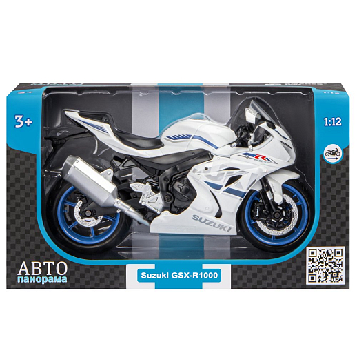 ТМ "Автопанорама" Мотоцикл металл. 1:12 SUZUKI GSX-R1000, белый, свободный ход колес, в/к 7,1 х 11,7 х 20,6 см в Джамбо Тойз #4