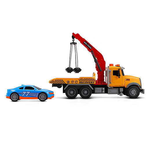 AUTODRIVE Фрикционный Эвакуатор с машинкой,помповый механизм,звук,свет,на бат.,в/к 41,5*14*21см в Джамбо Тойз #20