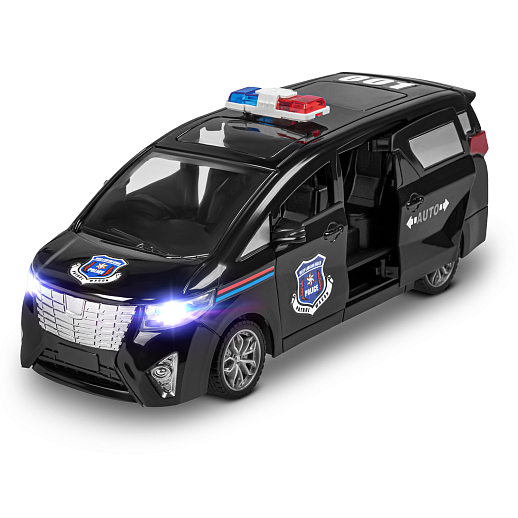 Р/у микроавтобус, двери-купе открываются с пульта, свет фар, передние двери/дверь багажника откр. вручную, цвет черный, Полиция, в/к 28*12*11см в Джамбо Тойз #4