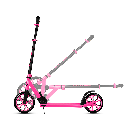 Двухколесный самокат CITYRIDE 200, ал. 50/50%, t-bar сталь, грипсы 135мм TPR, колеса PU 200/200, 86A, подножка, abec 9, розовый в Джамбо Тойз #9