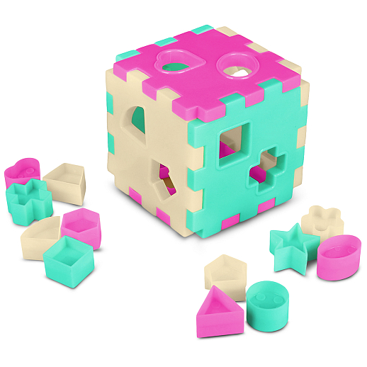 ТМ "Компания Друзей" Сортер КУБ, в сетке  розово-бирюзово-молочный, в сетке 10,5х10,5х10,5 см в Джамбо Тойз #3