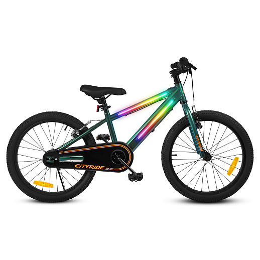 Велосипед двухколесный CITYRIDE, модель CR-B2-10FU, рама сталь, колеса алюминий 20", v-brake тормоза, встроенная в раму подсветка, подножка, цвет зеленый металлик в Джамбо Тойз #2