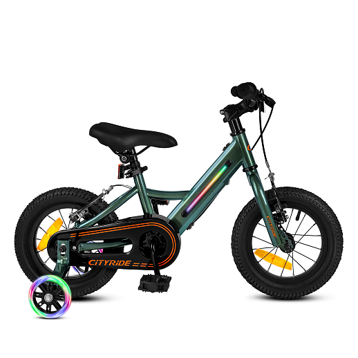 Велосипед двухколесный CITYRIDE, модель CR-B2-11FU, рама сталь, колеса алюминий 12", v-brake тормоза, встроенная в раму подсветка, балансирные колёса, цвет зеленый в Джамбо Тойз #5