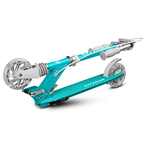 Двухколесный самокат CITY-RIDE 120, ал. 100%. Аморт. передний. Колеса PU 120/120 мм. Подшипники: Abec-9. Грипсы: резина. Хомуты анод, замок на руле. Ручной задний тормоз. Зеленый в Джамбо Тойз #4
