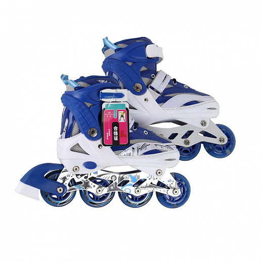Коньки роликовые раздвижные, полиуретановые колеса, первое колесо светящееся, размер M (34-37), цвет синий в Джамбо Тойз #4